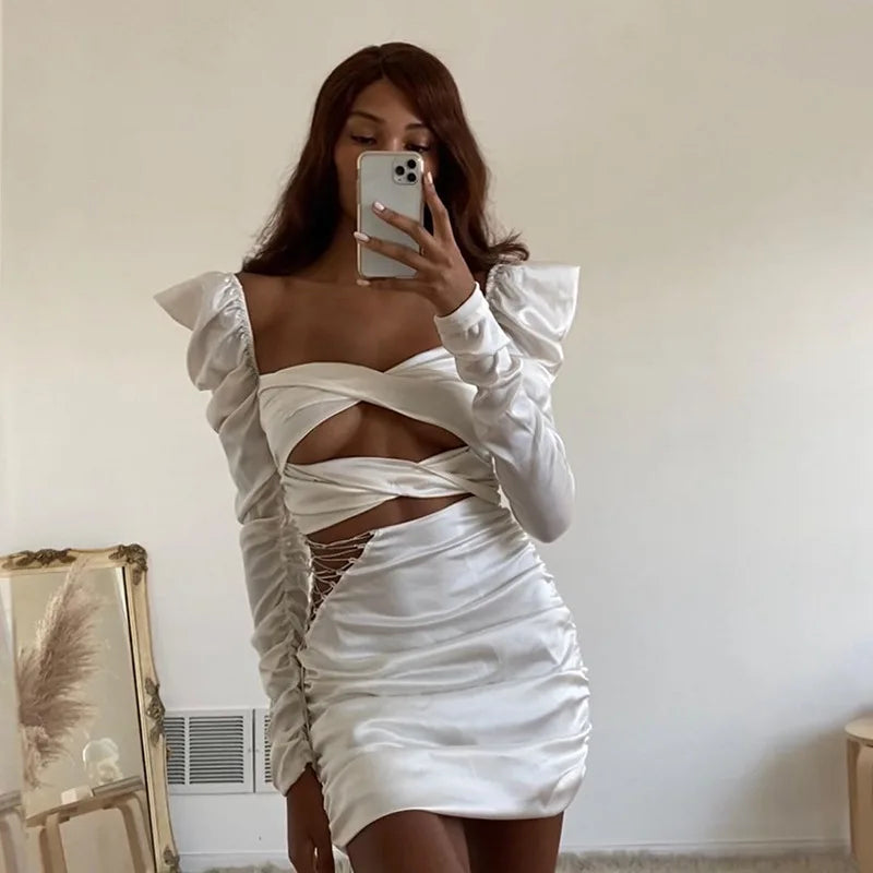 Lace Up Hollow Out Sexy Women's Dress Bodycon