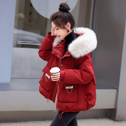 Women Jacket with Hood Winter Warm Loose Thick Short Outwear