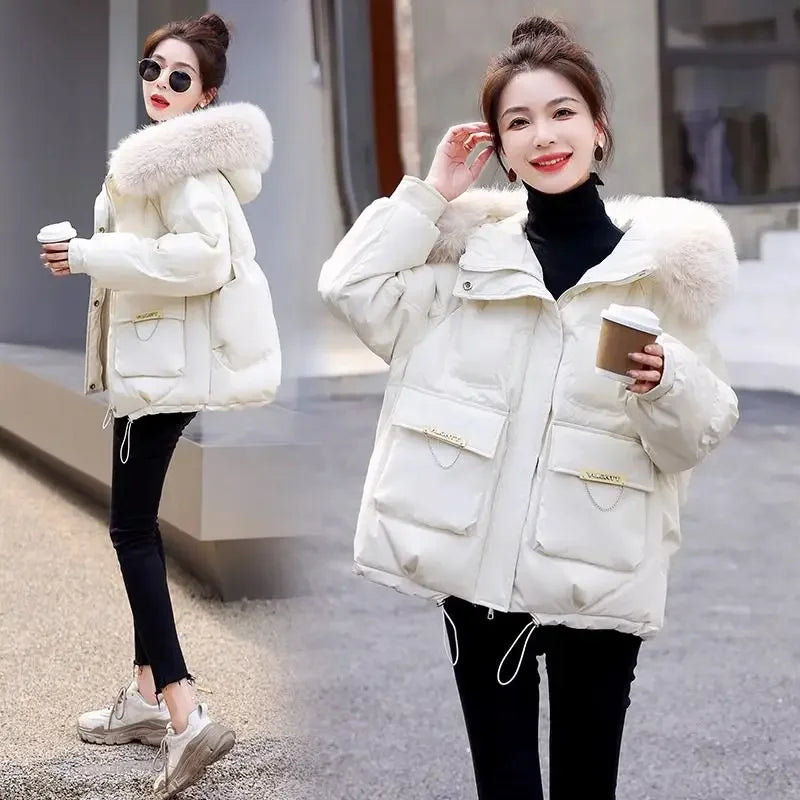 Women Jacket with Hood Winter Warm Loose Thick Short Outwear