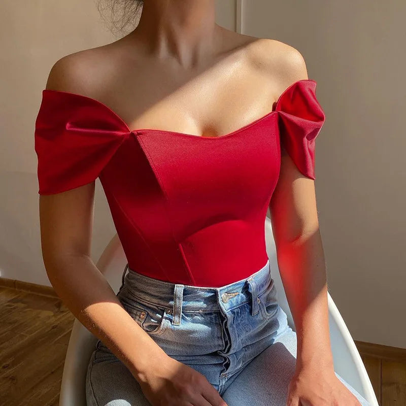 Satin Off Shoulder Bustier Corset Crop Tops Women