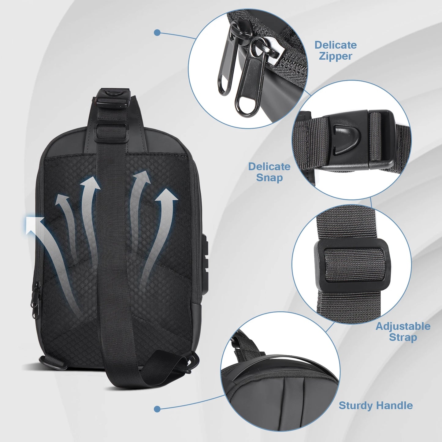 Men's  Anti-Theft Sling Bag Waterproof Usb Crossbody Bag