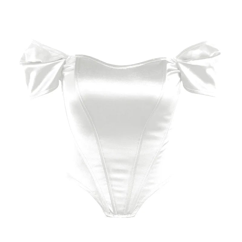 Satin Off Shoulder Bustier Corset Crop Tops Women