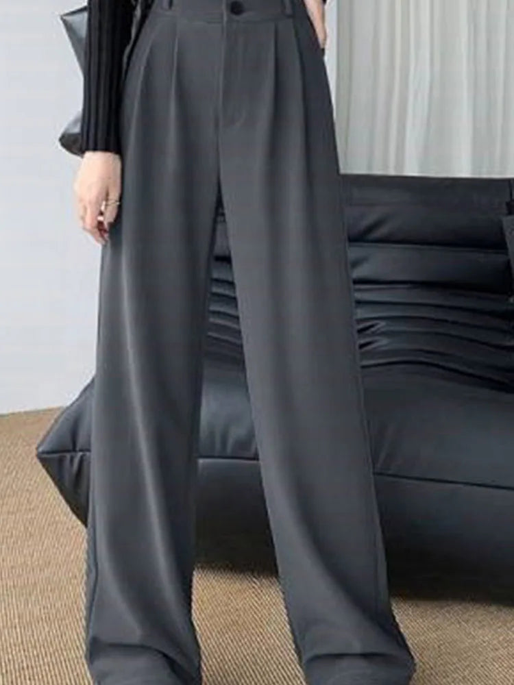 High Waist Wide Leg Pants Double Buttons Casual Suit Pants