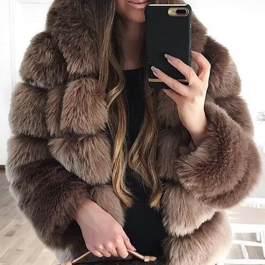 Women Luxury Faux Fur Coat Cropped Fluffy Jackets