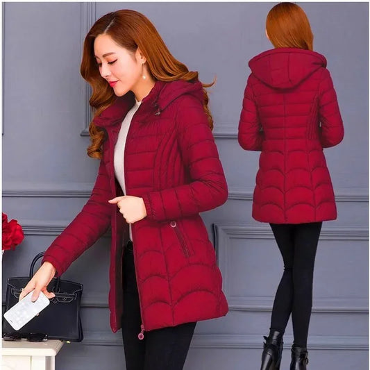 Winter Coat Slim Down Cotton Hooded Jacket Warm Thick Outwear Parka