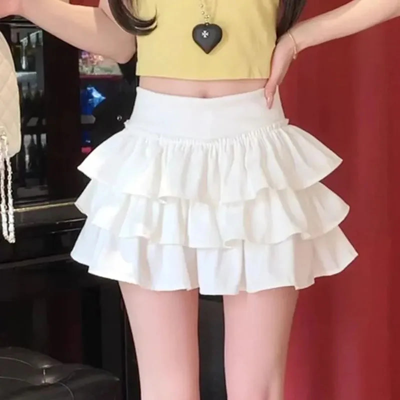 Korean Puffy Ruffles Cake Women Mini Skirt