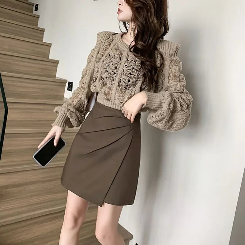 Women Fashion Office Irregular Ruffles Mini Skirts
