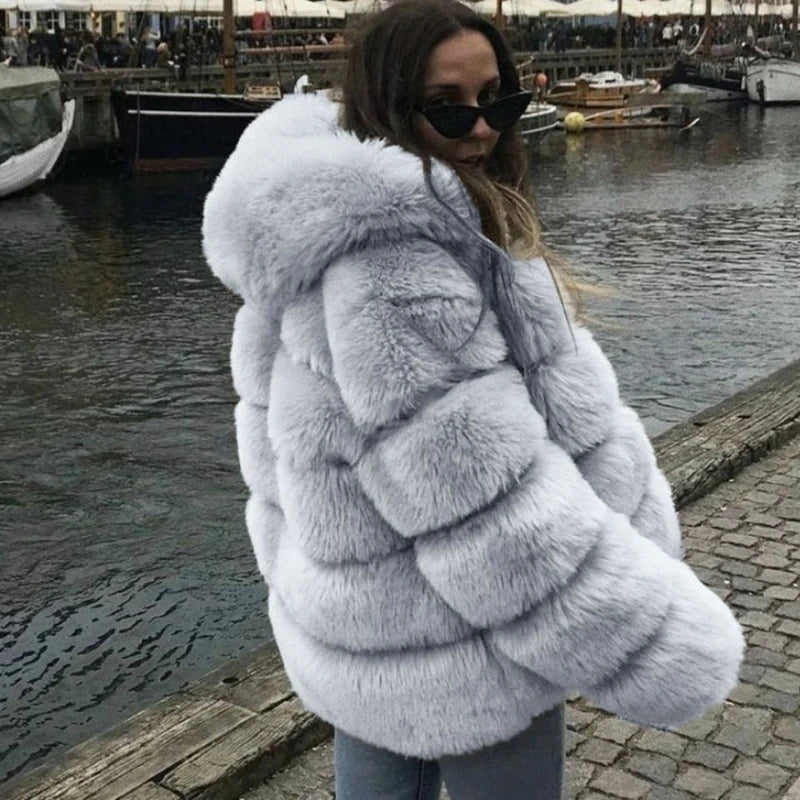 Women Luxury Faux Fur Coat Cropped Fluffy Jackets