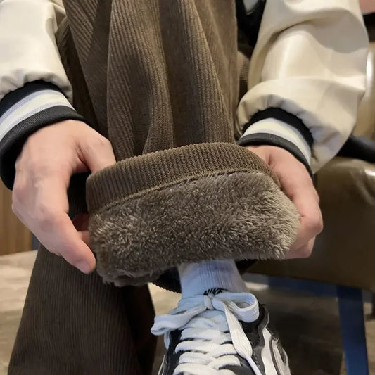 Winter Corduroy Sweatpants Thickening Vintage Coffee Trousers