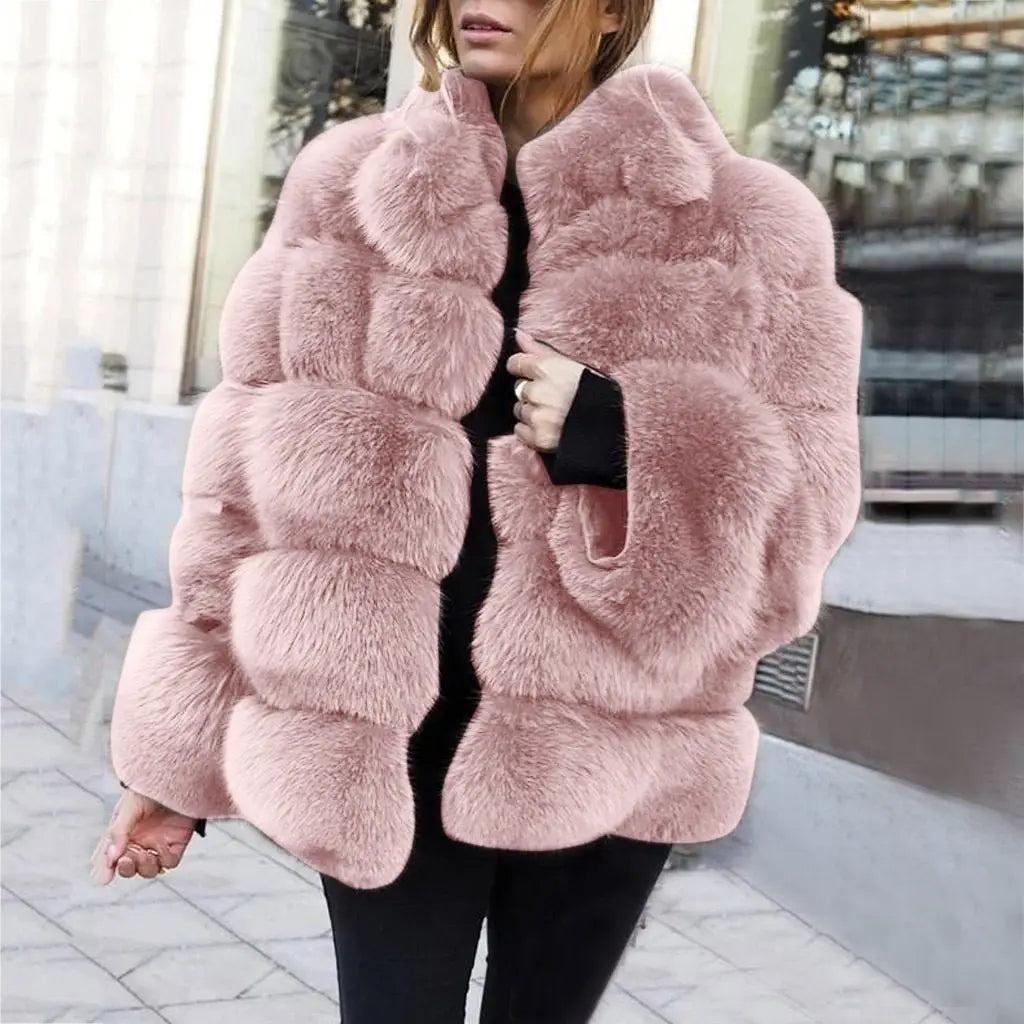 Women Luxury Faux Fur Coat Cropped Fluffy Jackets