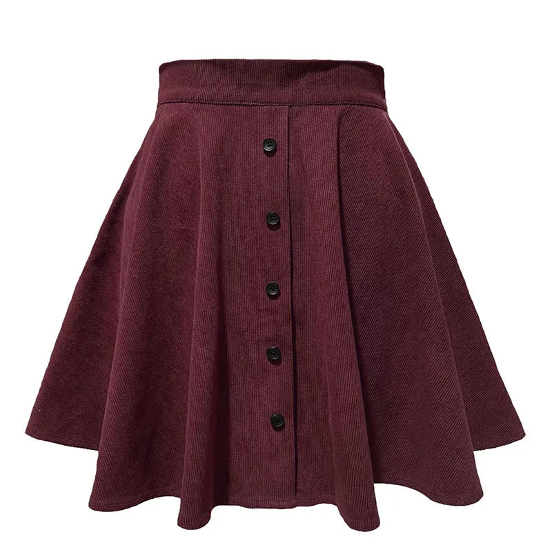 Pleated Fluffy Elegant Single-Breasted Design Corduroy A-Line Skirts