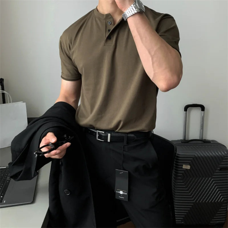 Summer Men‘s Short Sleeve Henley Neck T Shirts