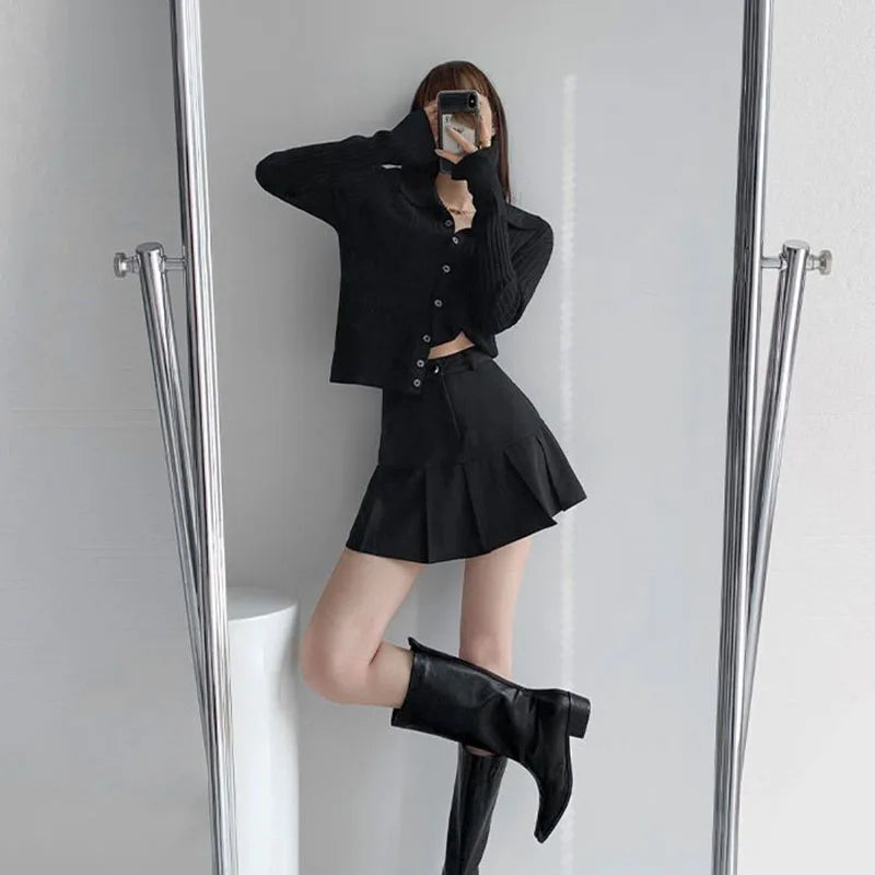 Korean Fashion Pleated Mini Skirt High Waist Chic