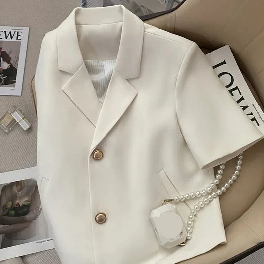 Shorts Sleeve Notched Neck Office Work Casual Blazer