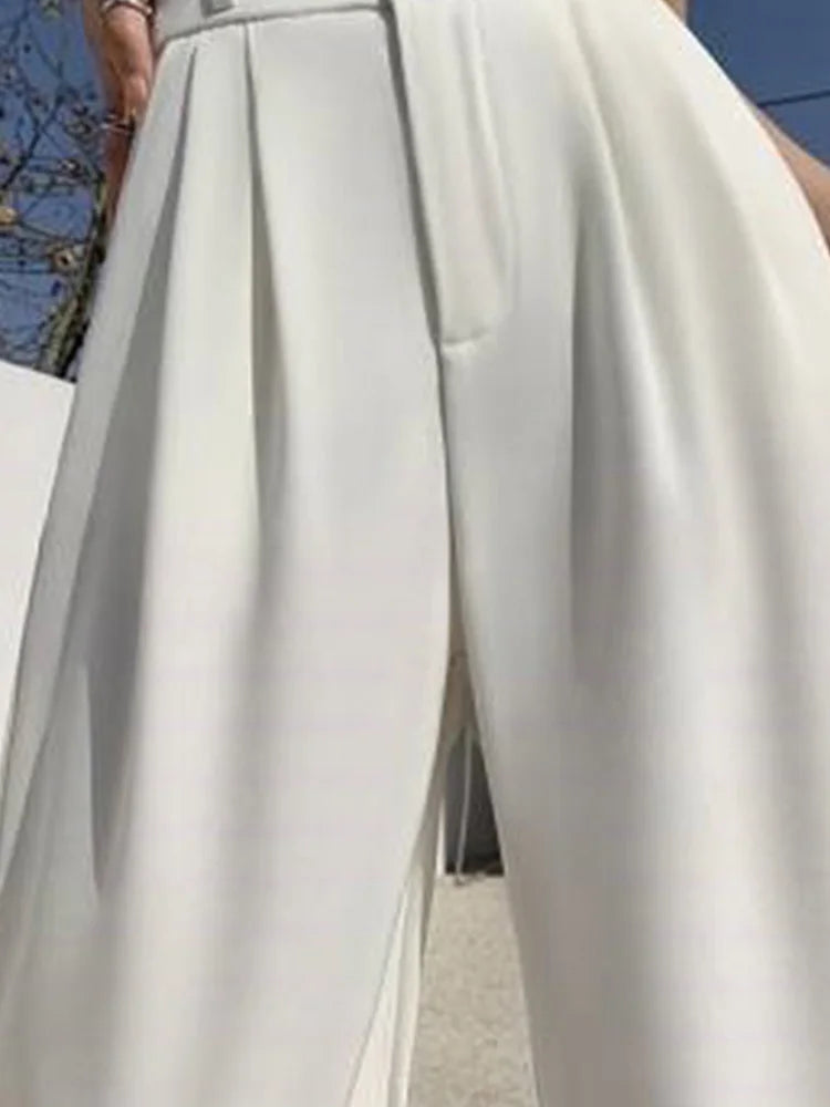 High Waist Wide Leg Pants Double Buttons Casual Suit Pants