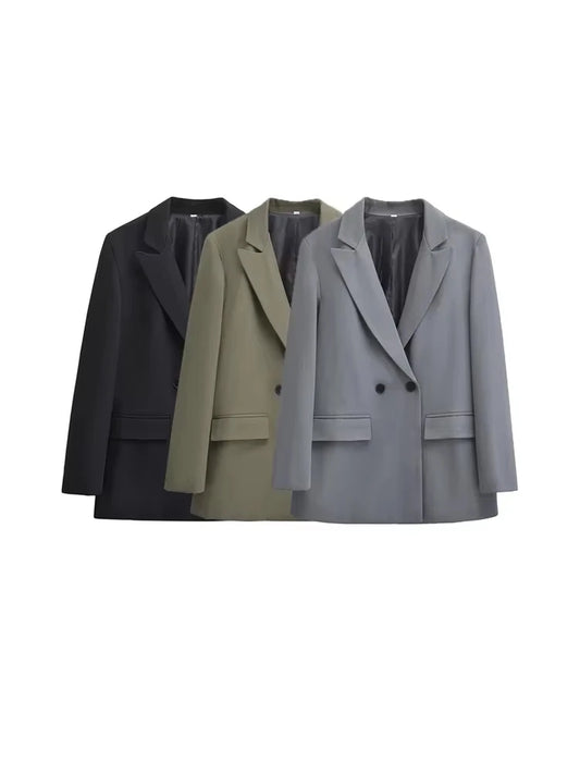 Trendy Double Breasted Blazer Workwear Style