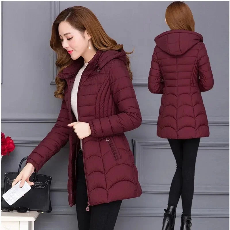 Winter Coat Slim Down Cotton Hooded Jacket Warm Thick Outwear Parka
