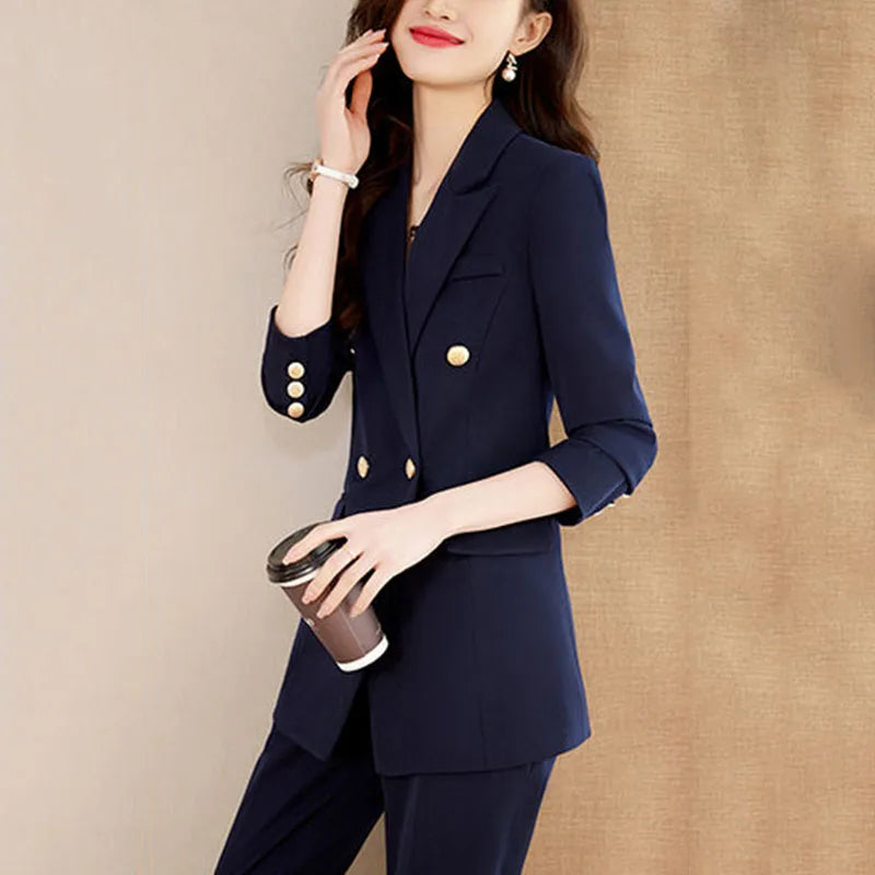 Korean Slim Fit Office Blazer Chic Double Breasted