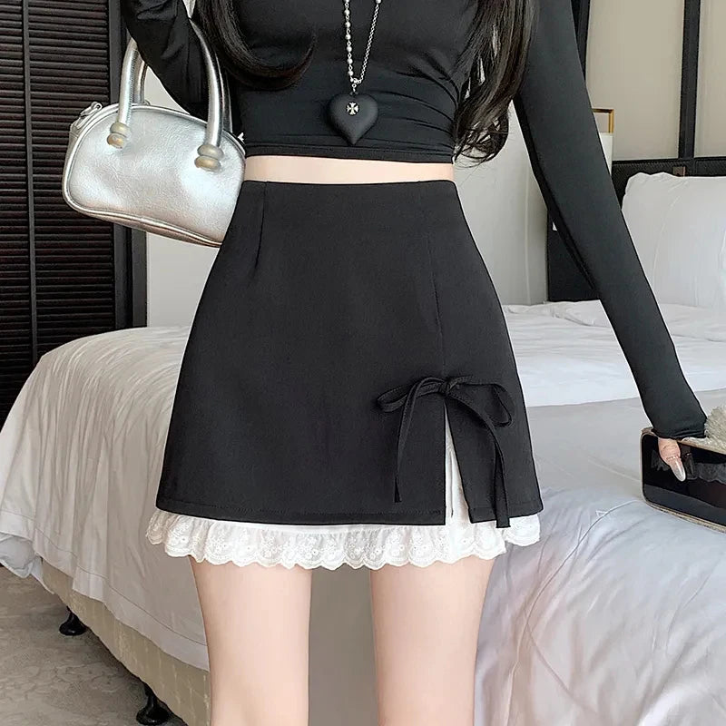 Sweet Bow Lace Up Women Mini Skirt