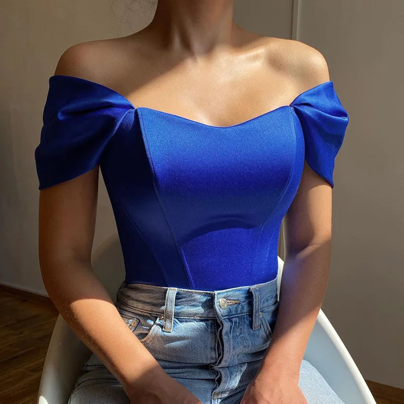 Satin Off Shoulder Bustier Corset Crop Tops Women