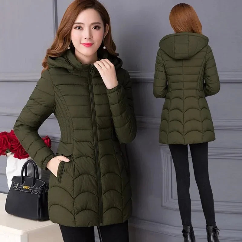 Winter Coat Slim Down Cotton Hooded Jacket Warm Thick Outwear Parka