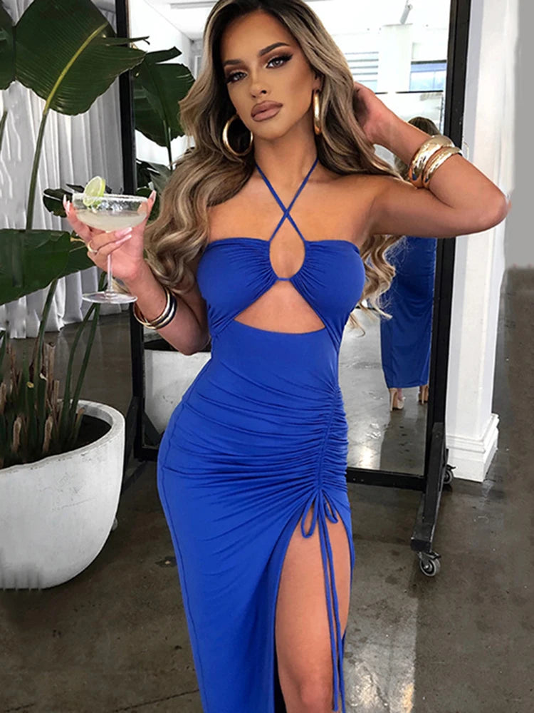 Sexy Halter Backless Sleeveless Club Party Slit Dresses Vestido