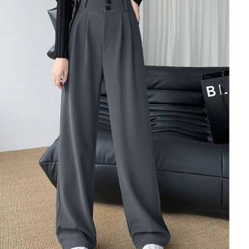 High Waist Wide Leg Pants Double Buttons Casual Suit Pants