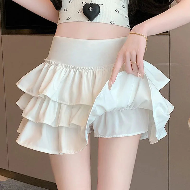 Korean Puffy Ruffles Cake Women Mini Skirt