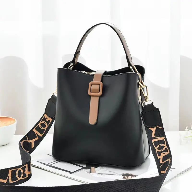 Women's Lychee pattern PU Portable bucket bag ladies messenger bag
