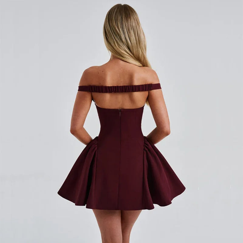 Off Shoulder Draped V Neck Mini Outfit Dress