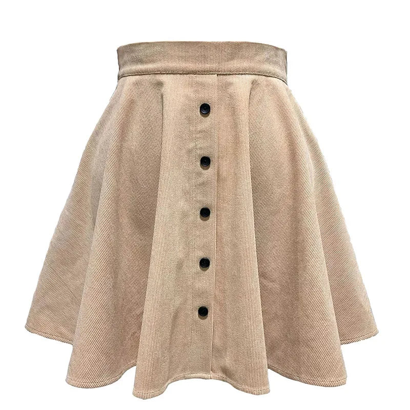 Pleated Fluffy Elegant Single-Breasted Design Corduroy A-Line Skirts
