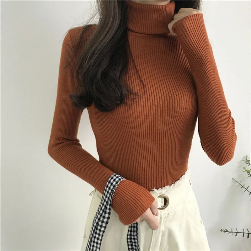 Soft Warm Ribbed Turtleneck Sweater for Women