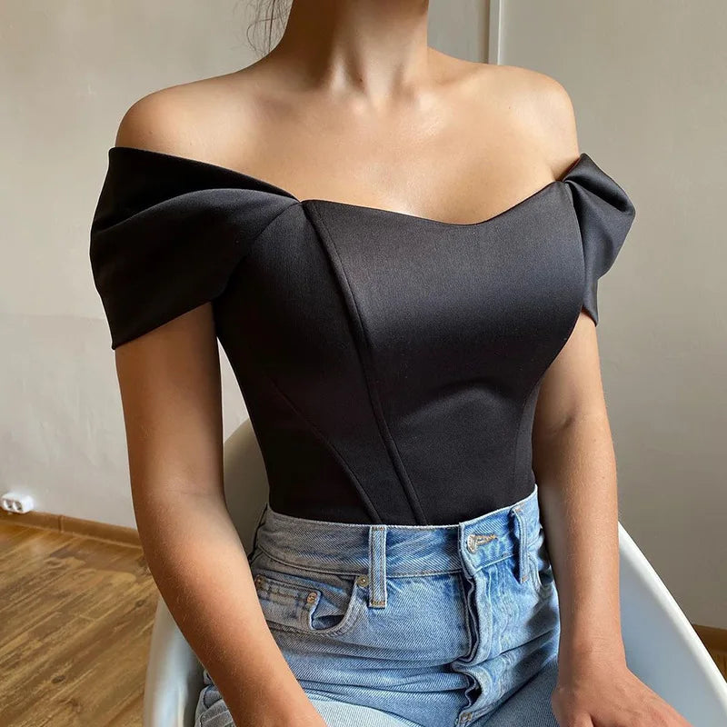 Satin Off Shoulder Bustier Corset Crop Tops Women