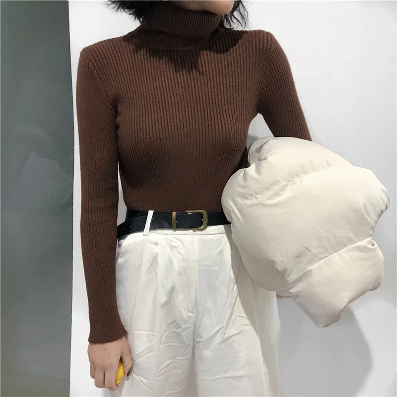 Soft Warm Ribbed Turtleneck Sweater for Women