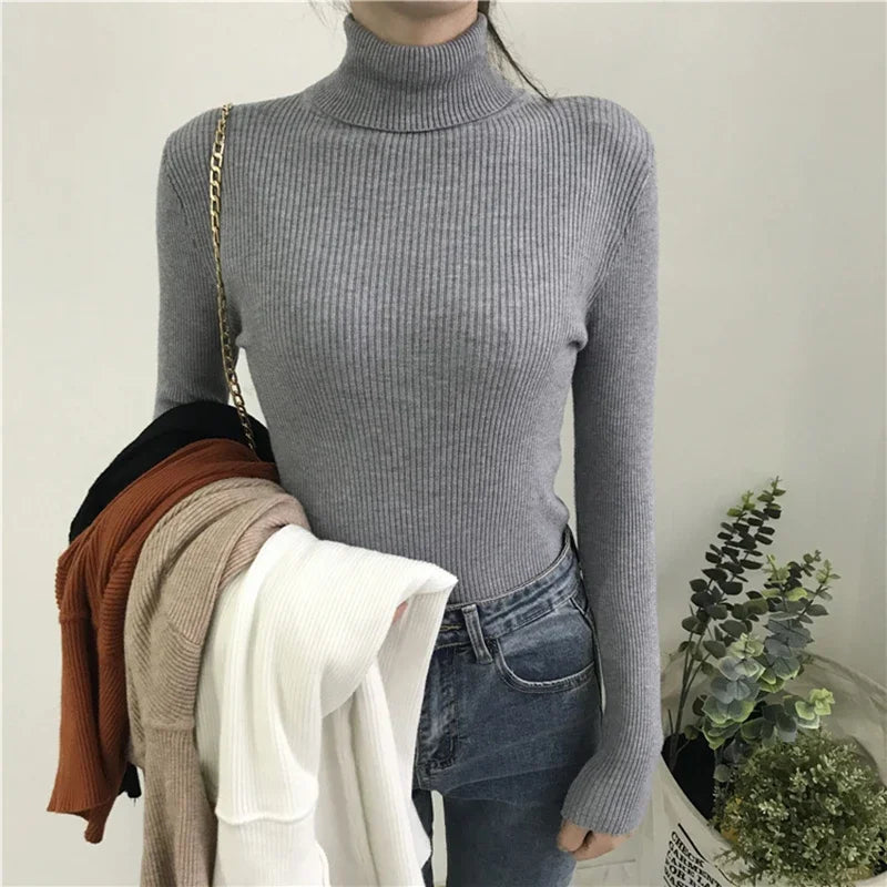 Soft Warm Ribbed Turtleneck Sweater for Women