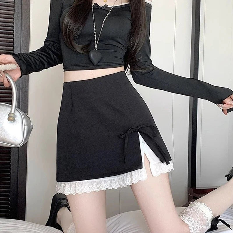 Sweet Bow Lace Up Women Mini Skirt