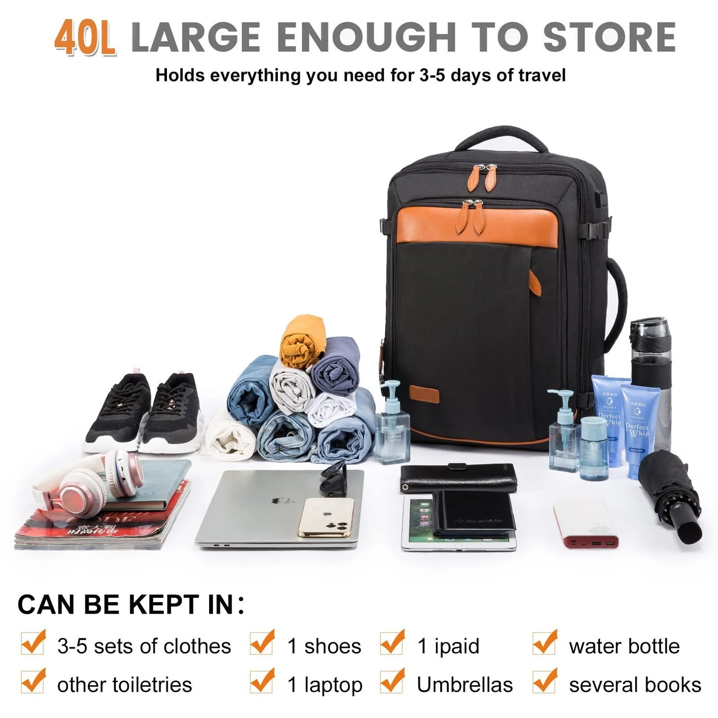 Large Capacity Expandable Travel Backpacks Water Resistant Mochila