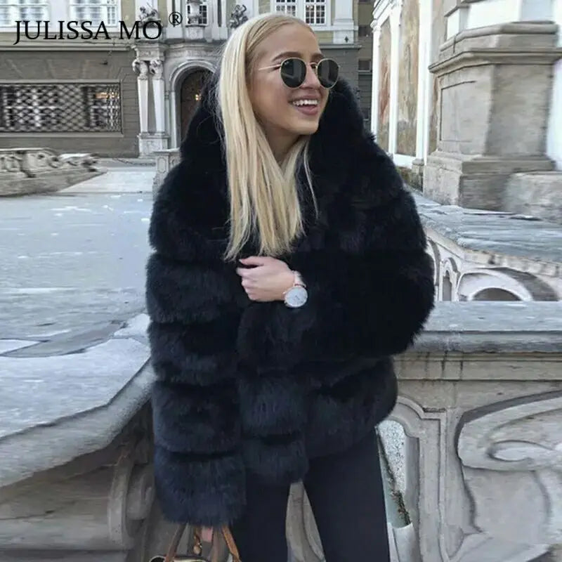 Women Luxury Faux Fur Coat Cropped Fluffy Jackets