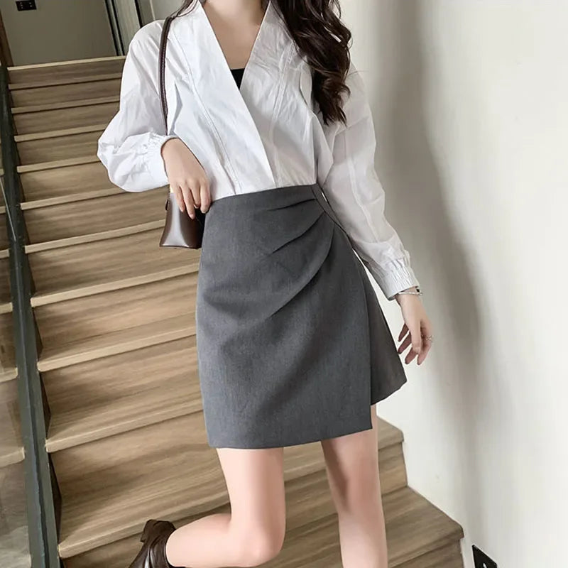 Women Fashion Office Irregular Ruffles Mini Skirts