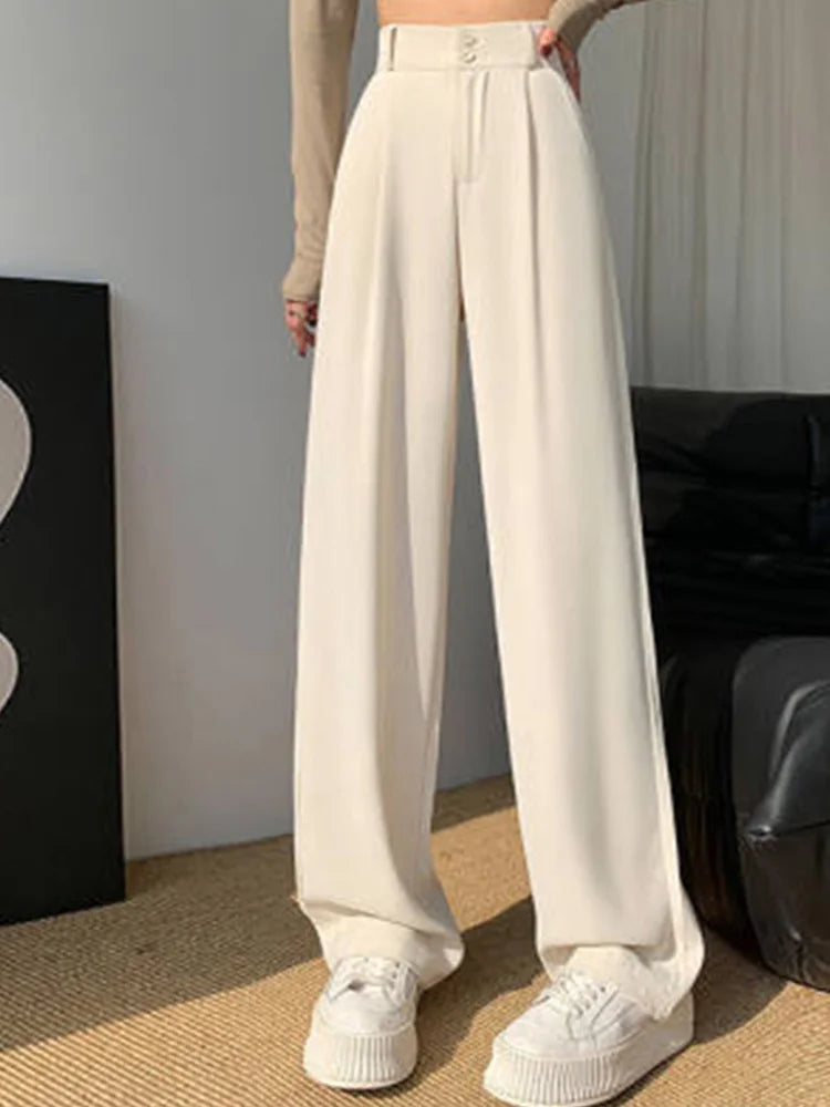 High Waist Wide Leg Pants Double Buttons Casual Suit Pants