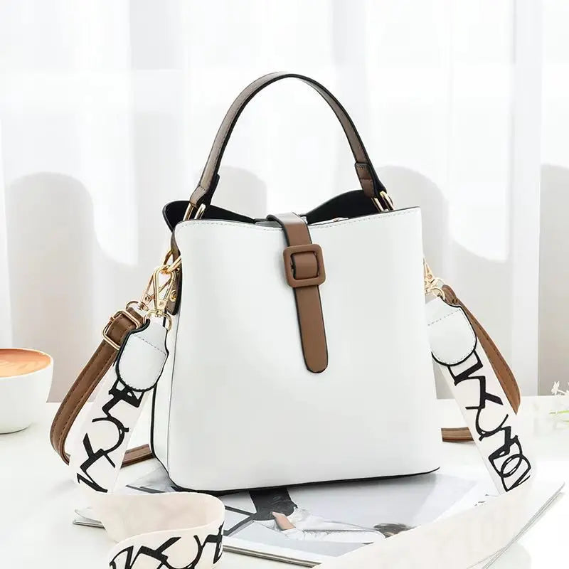 Women's Lychee pattern PU Portable bucket bag ladies messenger bag