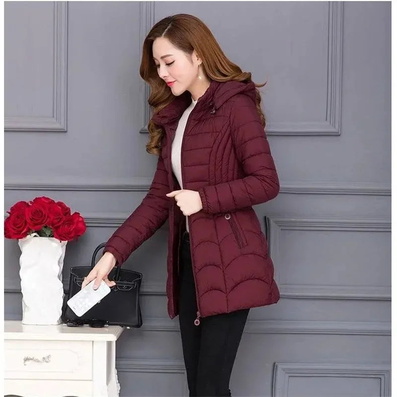 Winter Coat Slim Down Cotton Hooded Jacket Warm Thick Outwear Parka