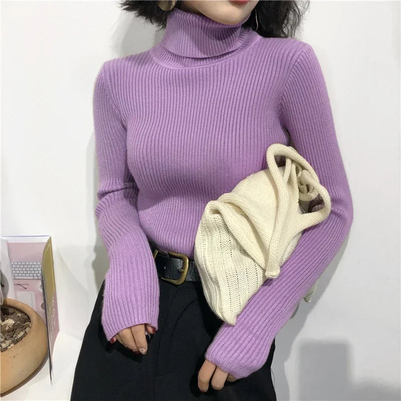 Soft Warm Ribbed Turtleneck Sweater for Women