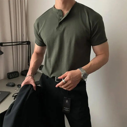 Summer Men‘s Short Sleeve Henley Neck T Shirts
