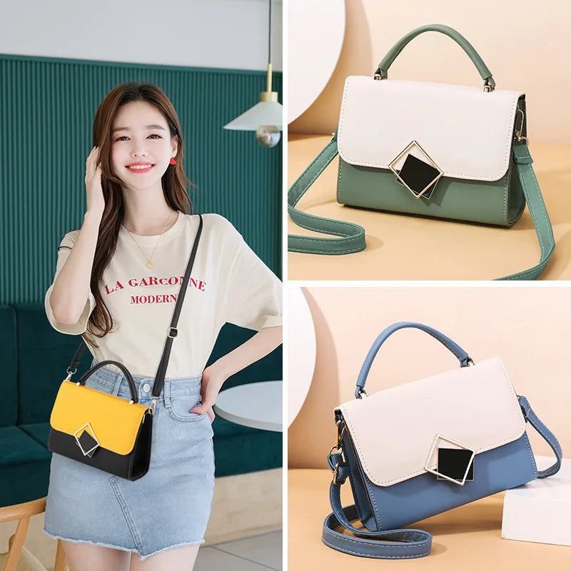 Korean style shoulder bag trend design stripe hit color handbag