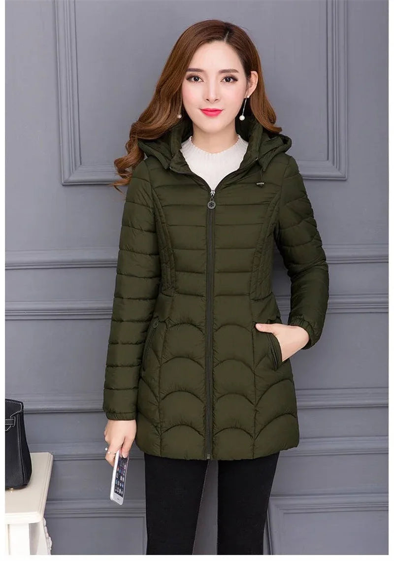 Winter Coat Slim Down Cotton Hooded Jacket Warm Thick Outwear Parka