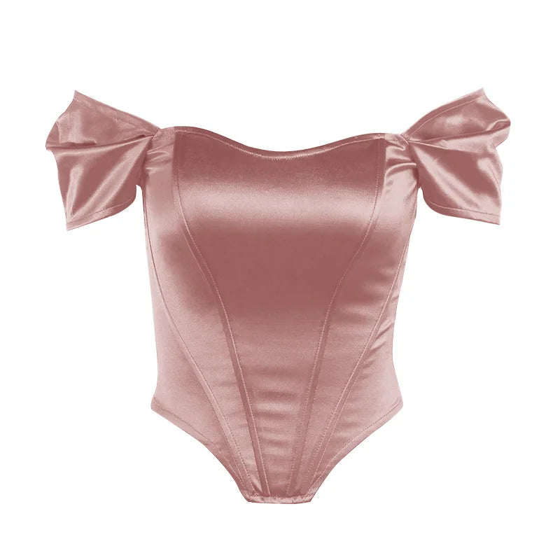 Satin Off Shoulder Bustier Corset Crop Tops Women