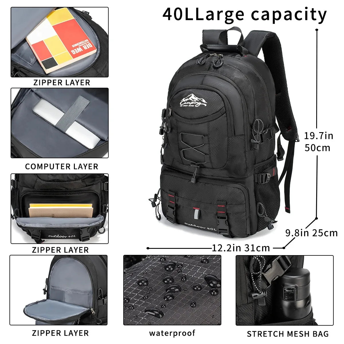 Lightweight 40L outdoor Travel & hiking waterproof Backpack