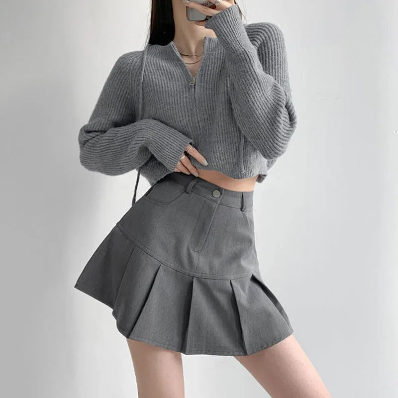 Korean Fashion Pleated Mini Skirt High Waist Chic