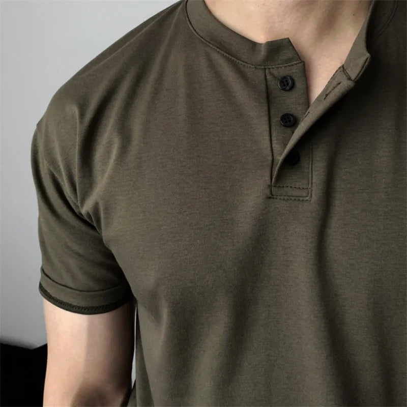 Summer Men‘s Short Sleeve Henley Neck T Shirts